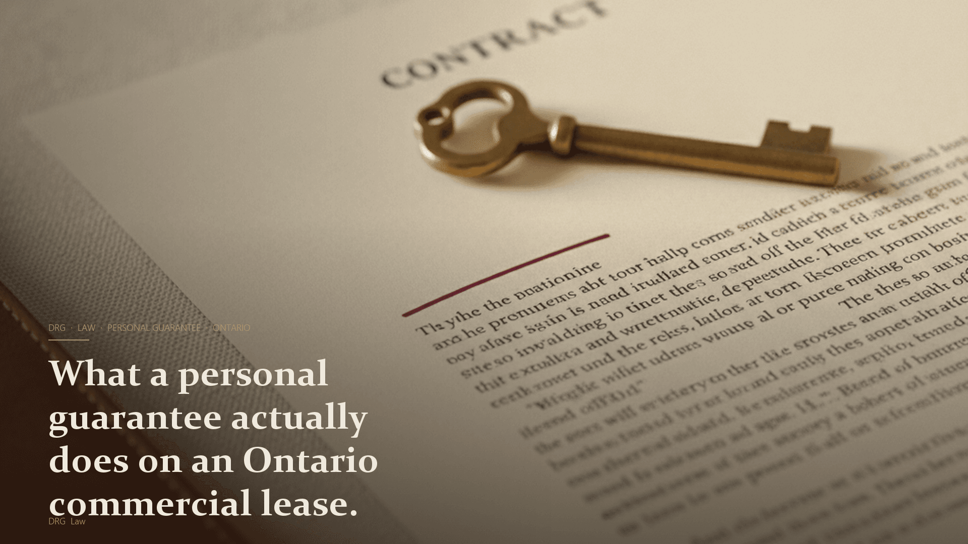 A vintage brass house key resting on a single signed legal document with an oxblood ink underline on a cream linen surface in soft morning side-light